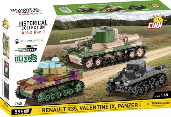 Kit de construcción histórico de tanques de plástico Renault R35, Valentine IX, Panzer I