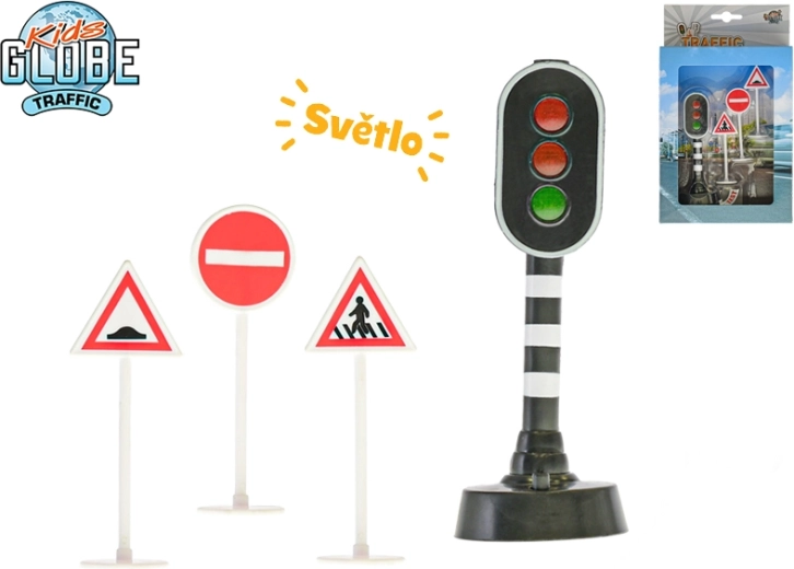Semáforo a pilas con luz 13 cm + 3 señales de tráfico KIDS GLOBE TRAFFIC