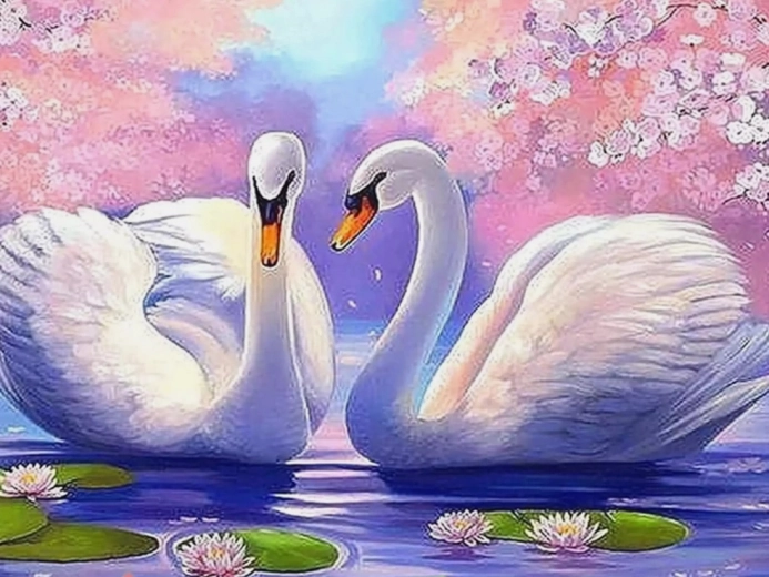 Pintura con diamantes Lago de los cisnes 30 × 40 cm