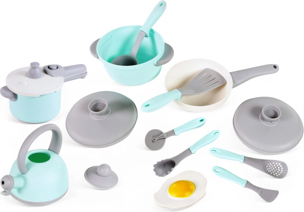 Set de cocina infantil con utensilios en caja