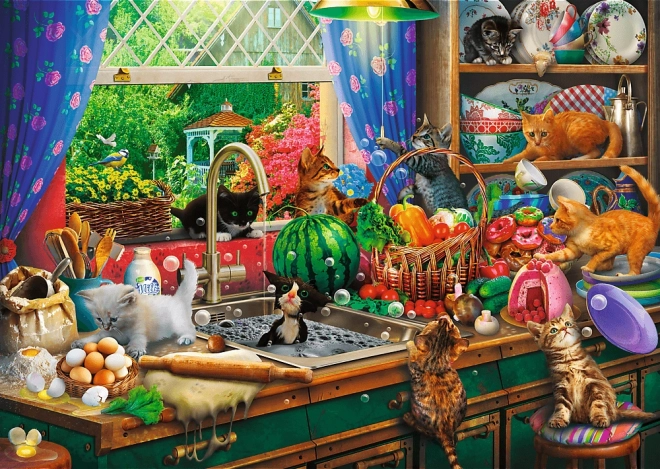 TREFL Puzzle Premium Plus: Hora del té con gatitos traviesos 1000 piezas