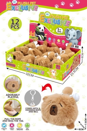 Llavero de peluche capibara extensible 10,5 cm con cascabel