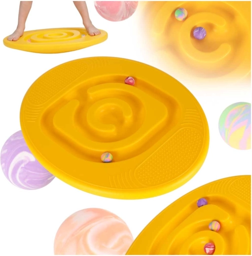 Tabla de equilibrio infantil con laberinto amarilla