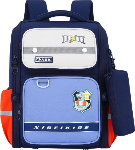 Mochila escolar con dinosaurios con correa de pecho 22L azul