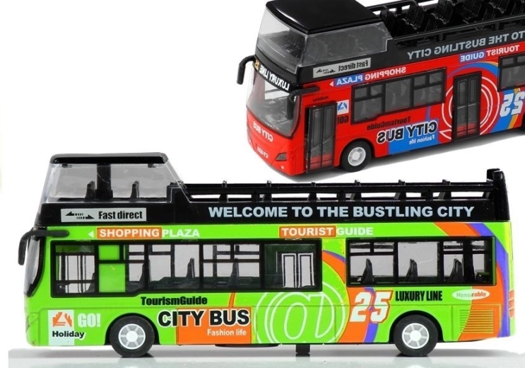 Autobús turístico verde de dos pisos 1:32 con puertas móviles