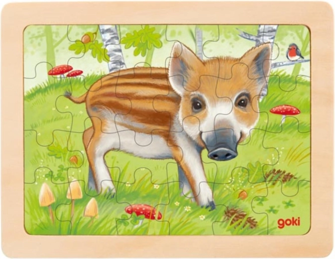 Goki puzzle de madera de animales del bosque – cerdito, 24 piezas