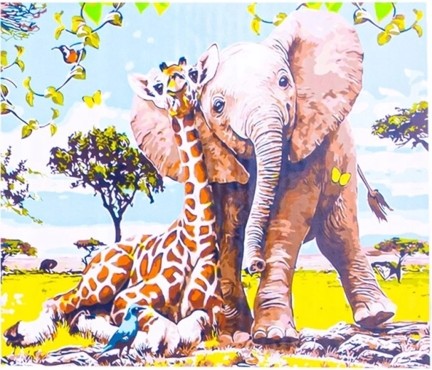 Norimpex Pintura por números Elefante y jirafa 40 × 50 cm