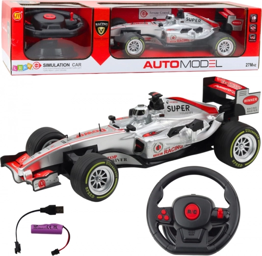 Coche de carreras RC 1:12 con control remoto, luces y sonidos - Plateado