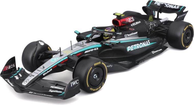 Bburago Mercedes-AMG Petronas W15 2024 #44 Lewis Hamilton – modelo de Fórmula 1 1:24 en caja acrílica