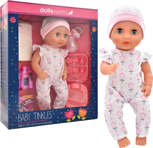 Dolls World muñeco bebé Baby Tinkles 38 cm con función de beber y orinar con accesorios