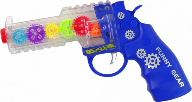 Pistola infantil azul con luces de colores y sonidos