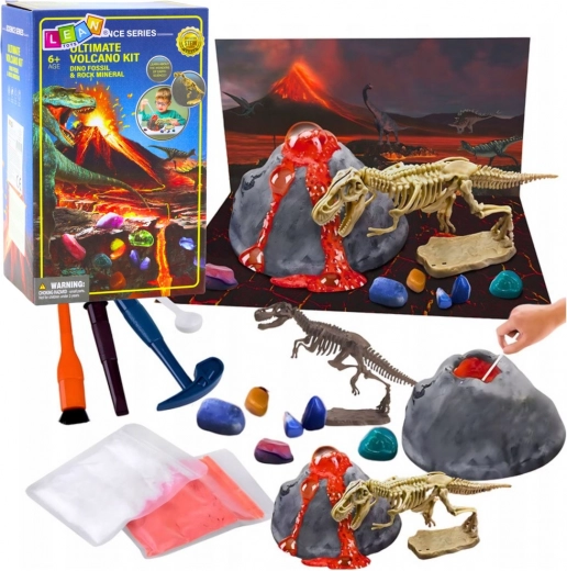Set educativo de erupciones volcánicas y dinosaurios