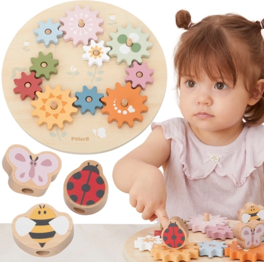 Rompecabezas de engranajes de madera PolarB Viga – engranajes pastel Montessori