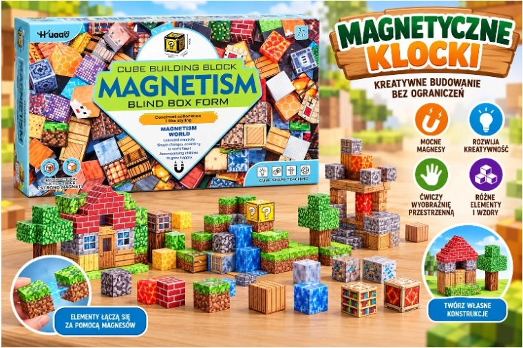Bloques de construcción magnéticos con motivos pixelados