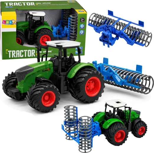 Tractor agrícola con rodillo de suelo 1:24 verde