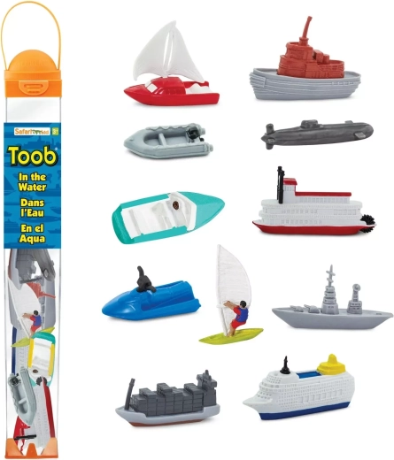 Tubo con mini modelos de embarcaciones en el agua Safari Ltd. TOOBS