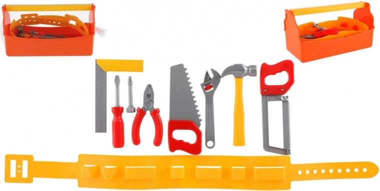 Set de herramientas infantil en caja de plástico con cinturón, 9 piezas
