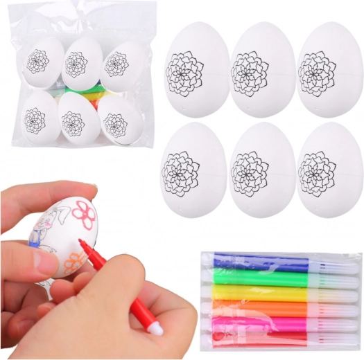 Huevos de Pascua de espuma para pintar con motivo floral, set de 6 uds con rotuladores