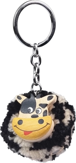 Llavero de madera con pompón – vaca