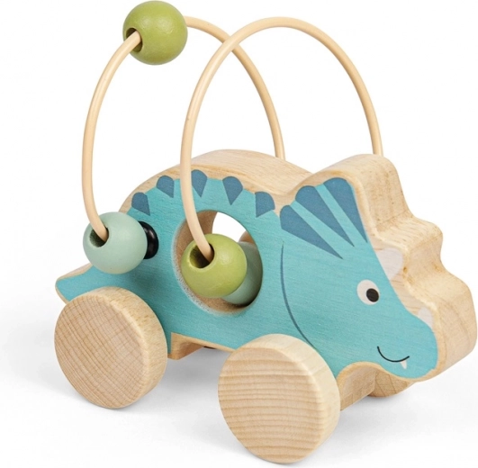 Triceratops de madera con ruedas y laberinto de cuentas