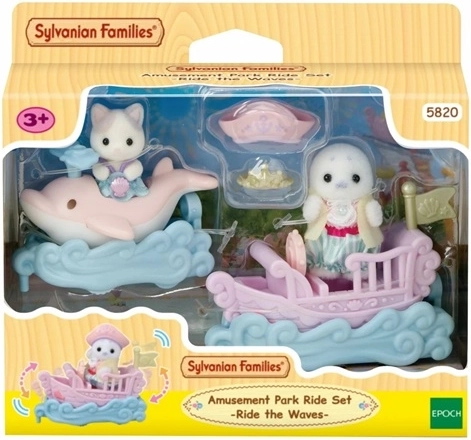 Sylvanian Families vehículos marinos y figuras bebé en el parque de atracciones