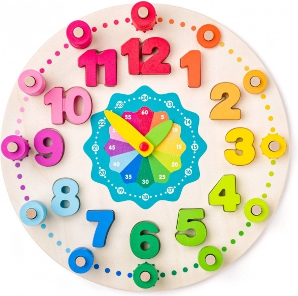 Reloj educativo de madera de colores con números y anillas, 102 piezas