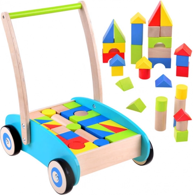 Andador de madera con bloques para niños