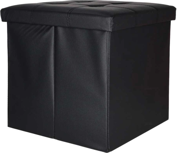 Taburete plegable con espacio de almacenamiento de ecopiel 38 × 38 × 36 cm negro