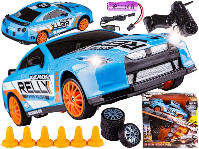 Coche RC de drift Nissan GT-R 1:24 2,4 GHz 4WD azul - 1 unidad