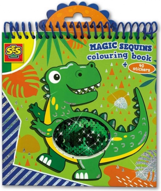 Omalovánky mágicas con lentejuelas de dinosaurios – azul y verde