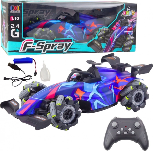 Coche de carreras RC 1:10 con efecto de vapor, luces y control 2.4 GHz – azul