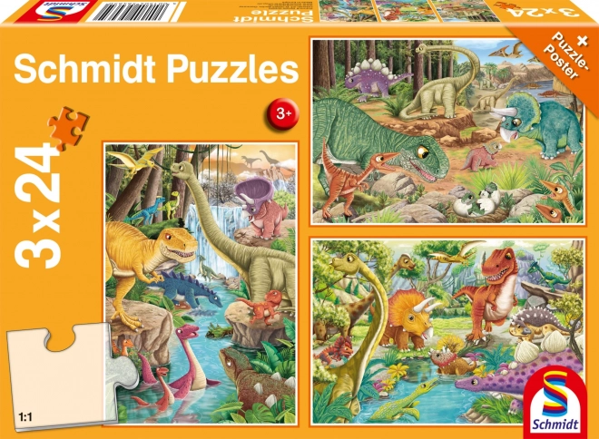 Puzzle dinosaurios 3×24 piezas