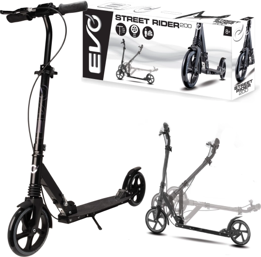 EVO Street Rider 200 patinete urbano plegable, negro, con freno de pie y freno de mano