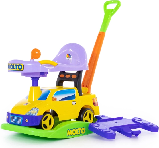 Correpasillos infantil y coche balancín con barra de dirección