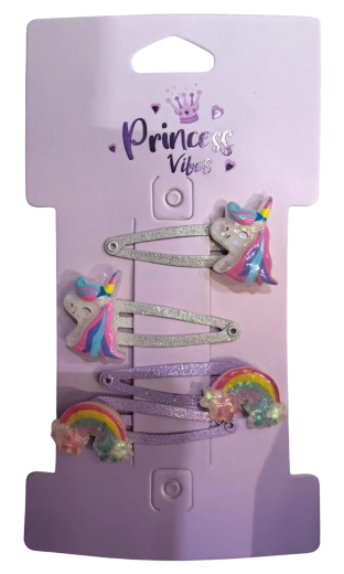 Pink set de horquillas brillantes para el cabello de unicornio y arcoíris (4 uds)