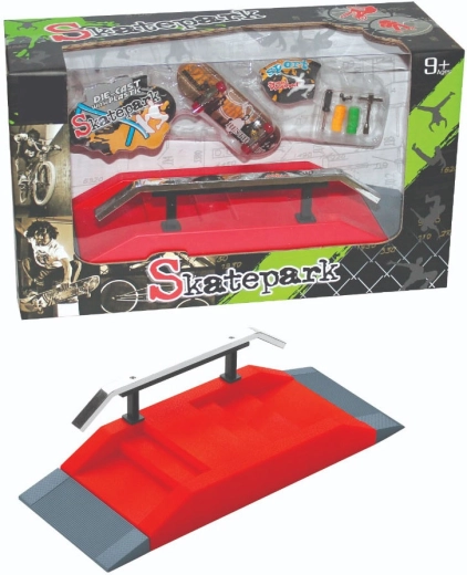 Set de skatepark para fingerboard con barandilla metálica