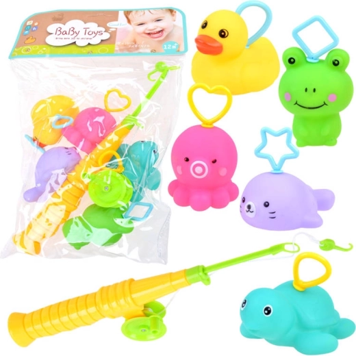 Set de animales de goma con caña de pescar para niños