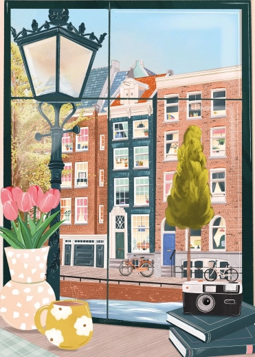 Puzzle Vista de Ámsterdam desde una cafetería de 500 piezas