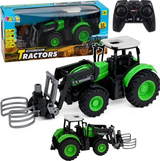 Tractor RC teledirigido con pinzas para pacas 1:24 verde-negro