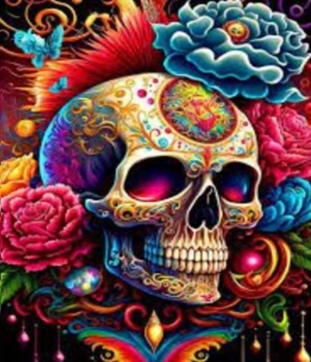 NORIMPEX Pintura por números Calavera colorida con flores 40 × 50 cm