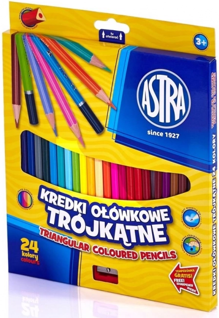 Lápices de colores triangulares ASTRA 24 uds con sacapuntas
