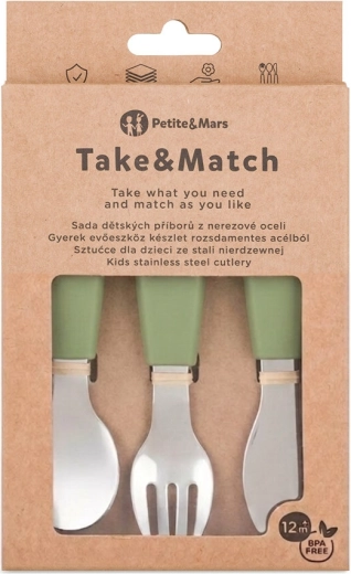Petite&Mars juego de cubiertos infantiles de acero inoxidable Take&Match sweet pea 12m+