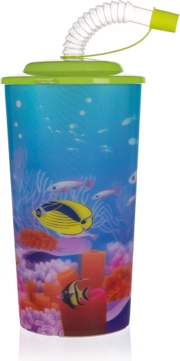Vaso de plástico con tapa y pajita SEA 470 ml