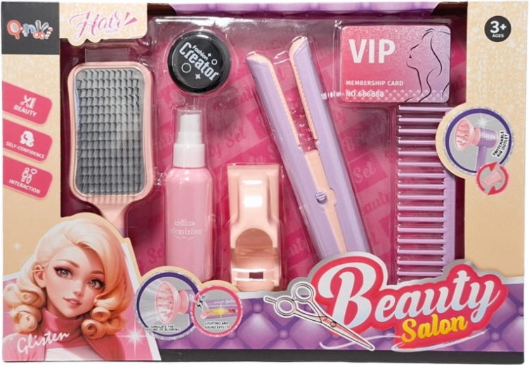 Set de peluquería para pequeñas estilistas con plancha de pelo a pilas