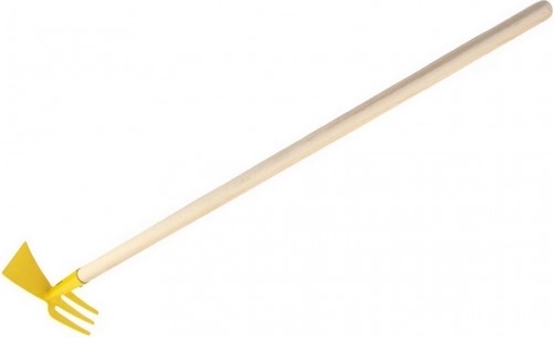 Azada de doble cara para niños, amarilla, con mango de 80 cm