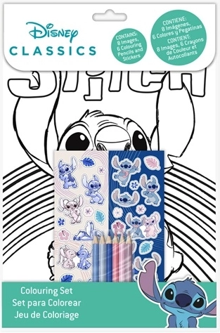 Set para colorear de Stitch con lápices de colores y pegatinas