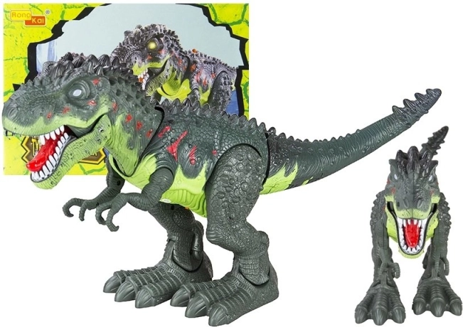 Dinosaurio caminante T‑Rex a pilas con luces y sonidos – verde