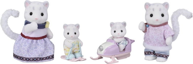 Sylvanian Families familia de leopardos de las nieves con scooter de nieve y esquís