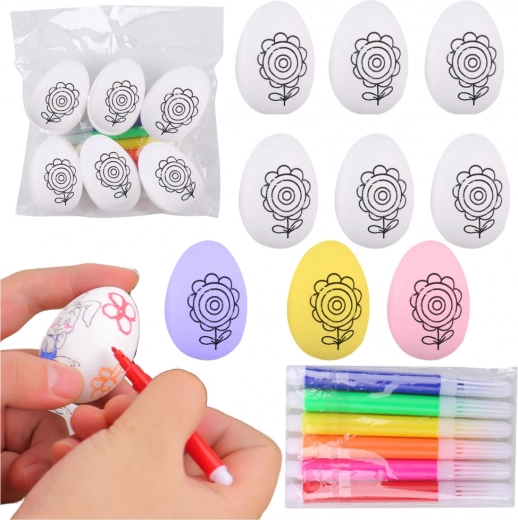 Set de huevos de Pascua de poliestireno para pintar con rotuladores, diseño floral, 6 uds