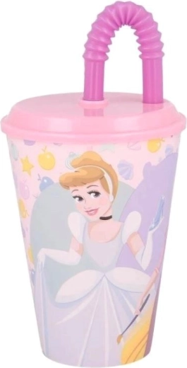 Vaso de plástico con tapa y pajita Princesas